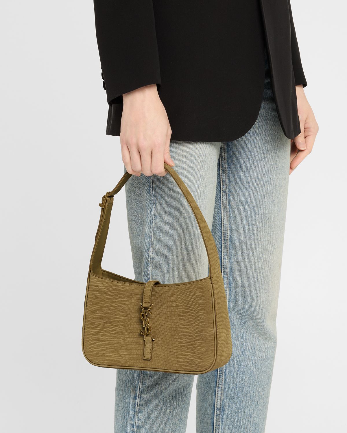 Saint Laurent Le 5 A 7 Shoulder Bag in Lizard-Effect Leather