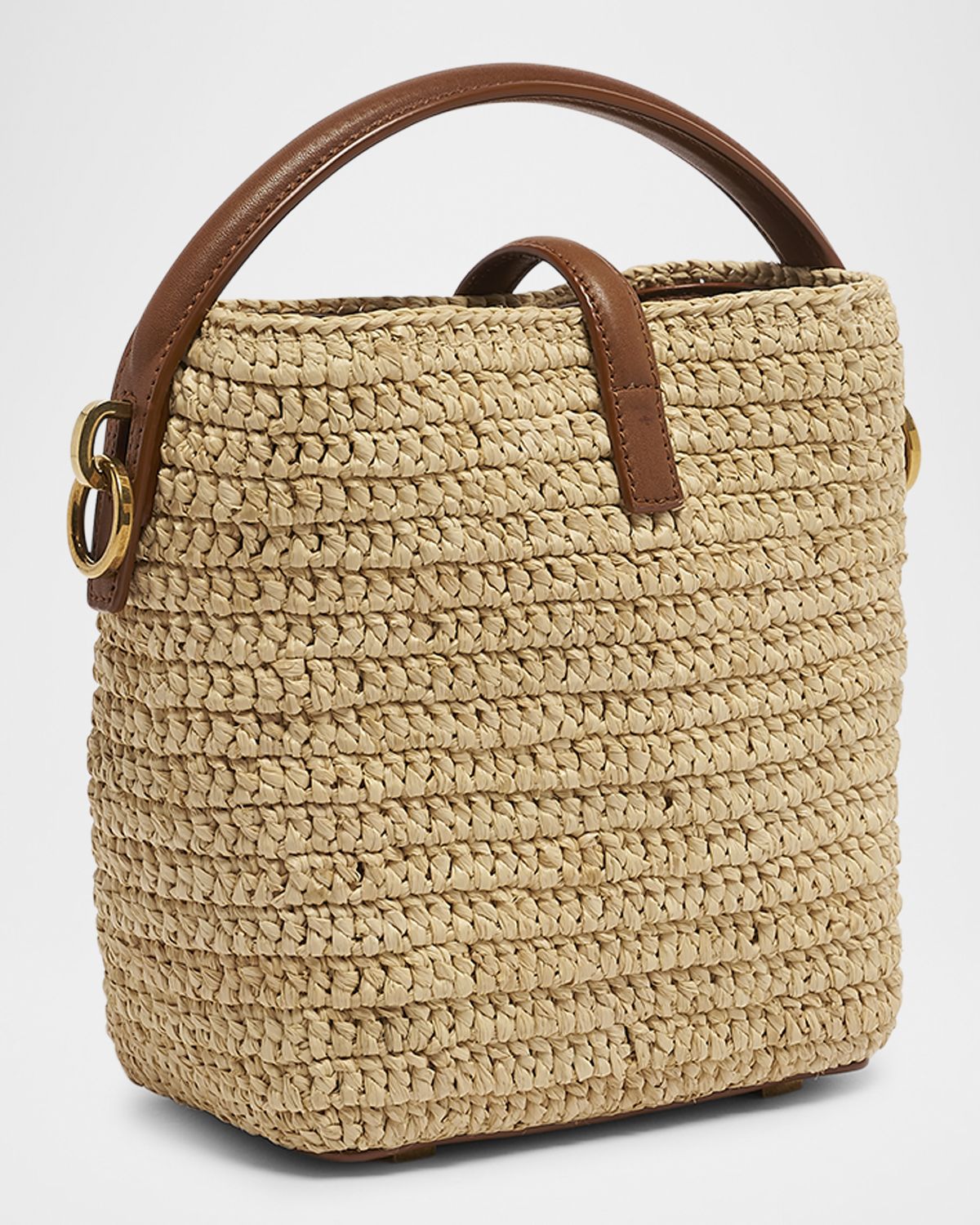 Saint Laurent Le 37 Mini YSL Bucket Bag in Raffia and Leather