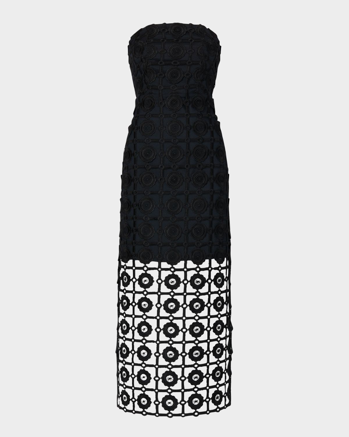 Milly Kait Strapless Tile Lace Midi Dress