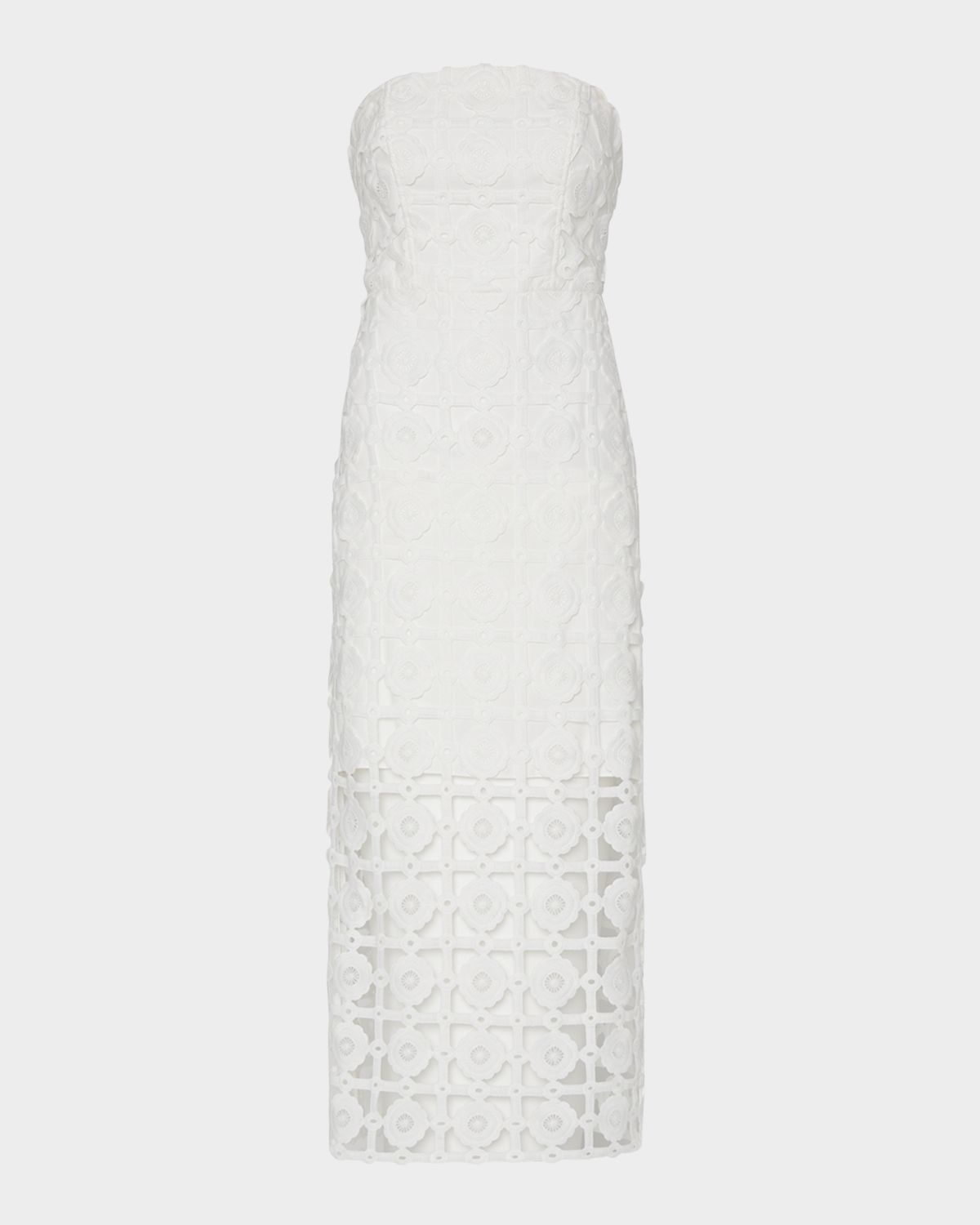 Milly Kait Strapless Tile Lace Midi Dress