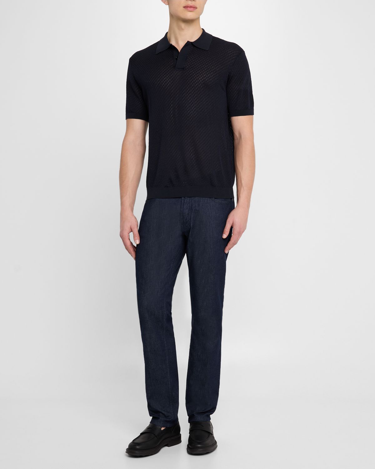 Emporio Armani Men 's Micro-Jacquard Short-Sleeve Polo Sweater