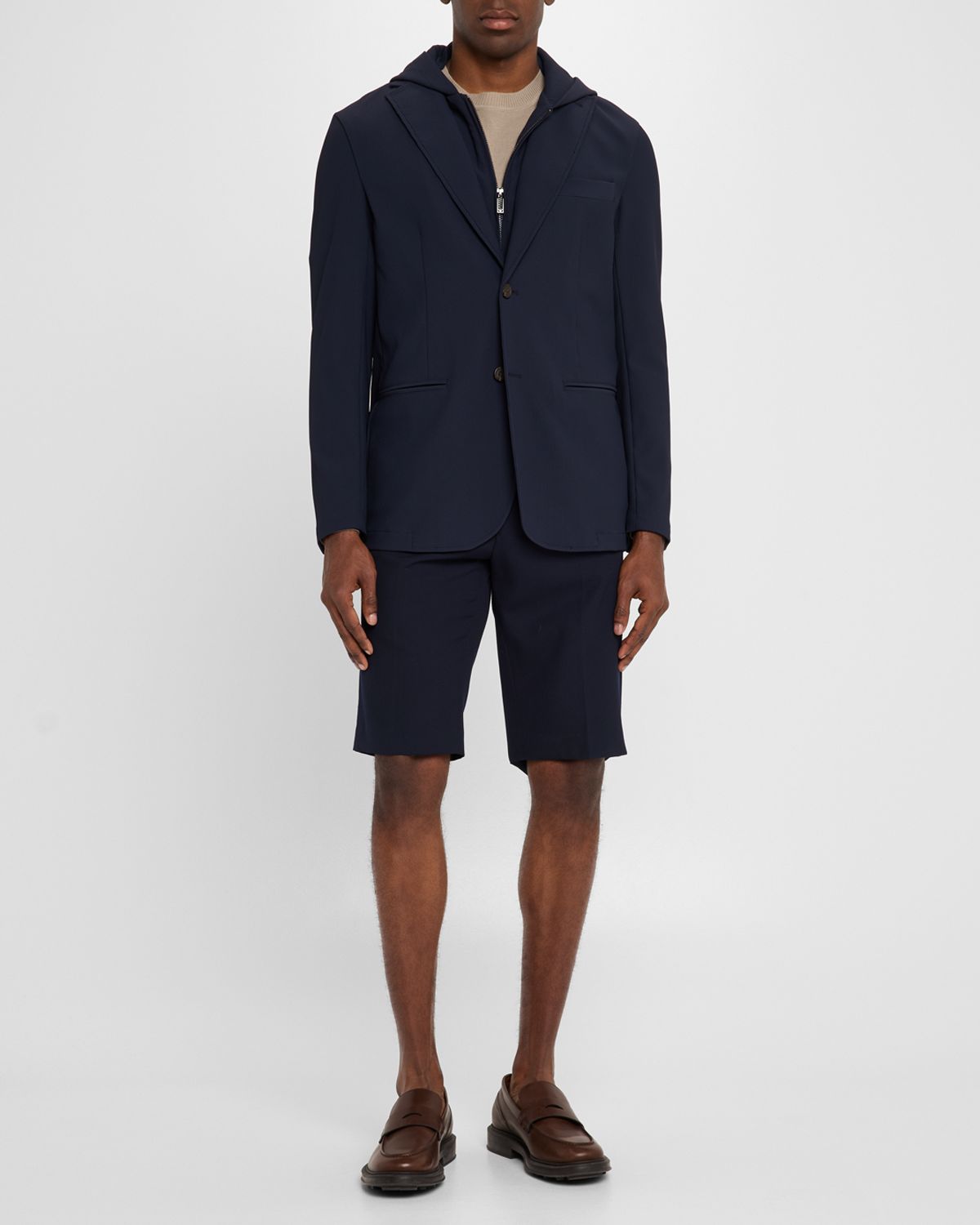 Emporio Armani Men 's Nylon Stretch Blazer with Removable Hood