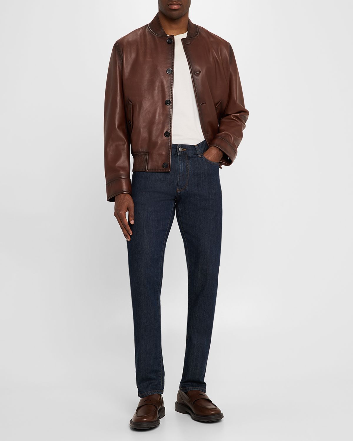 Emporio Armani Men 's Napa Leather Bomber Jacket | Thumbnail 5 Emporio Armani Men 's Napa Leather Bomber Jacket | Thumbnail 5