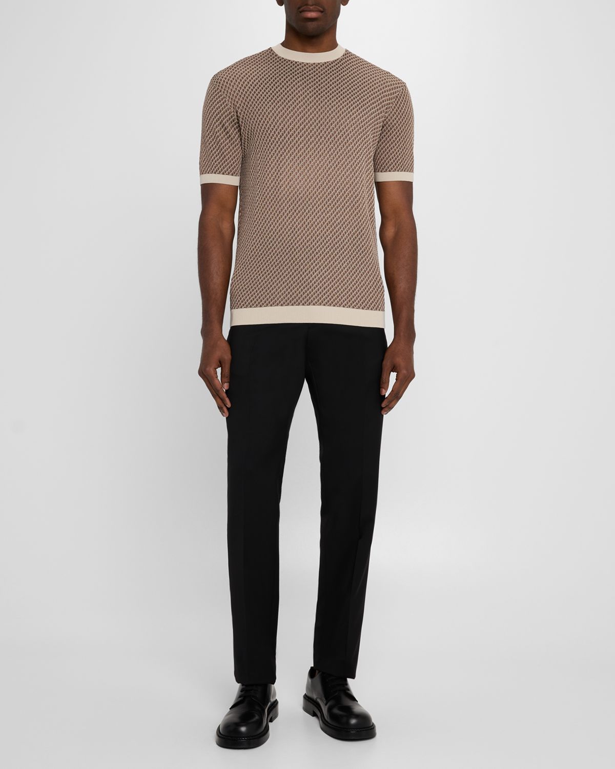 Emporio Armani Men 's Micro-Jacquard Honeycomb Short-Sleeve Crewneck Sweater