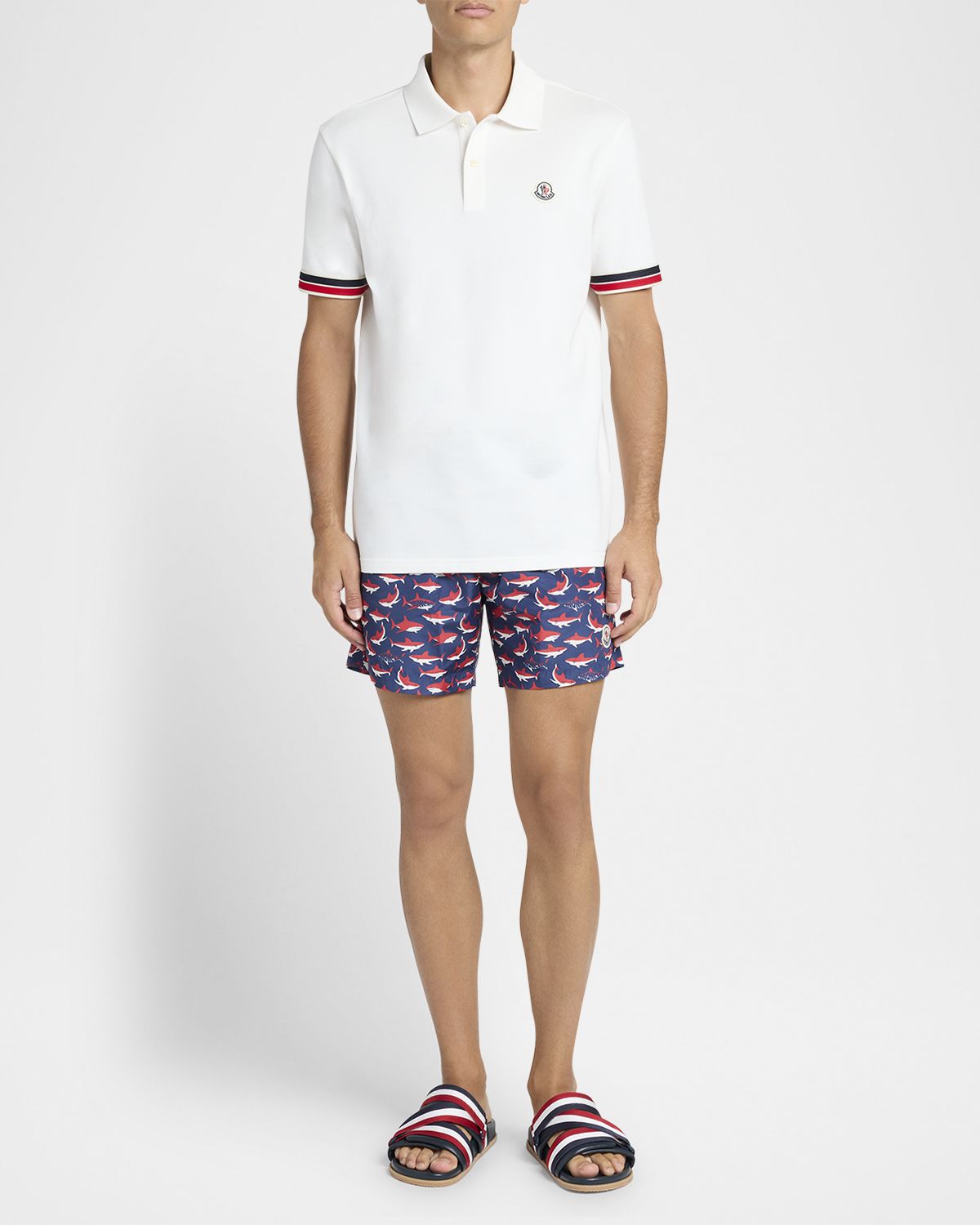 Moncler Men 's Striped-Trim Pique Polo Shirt