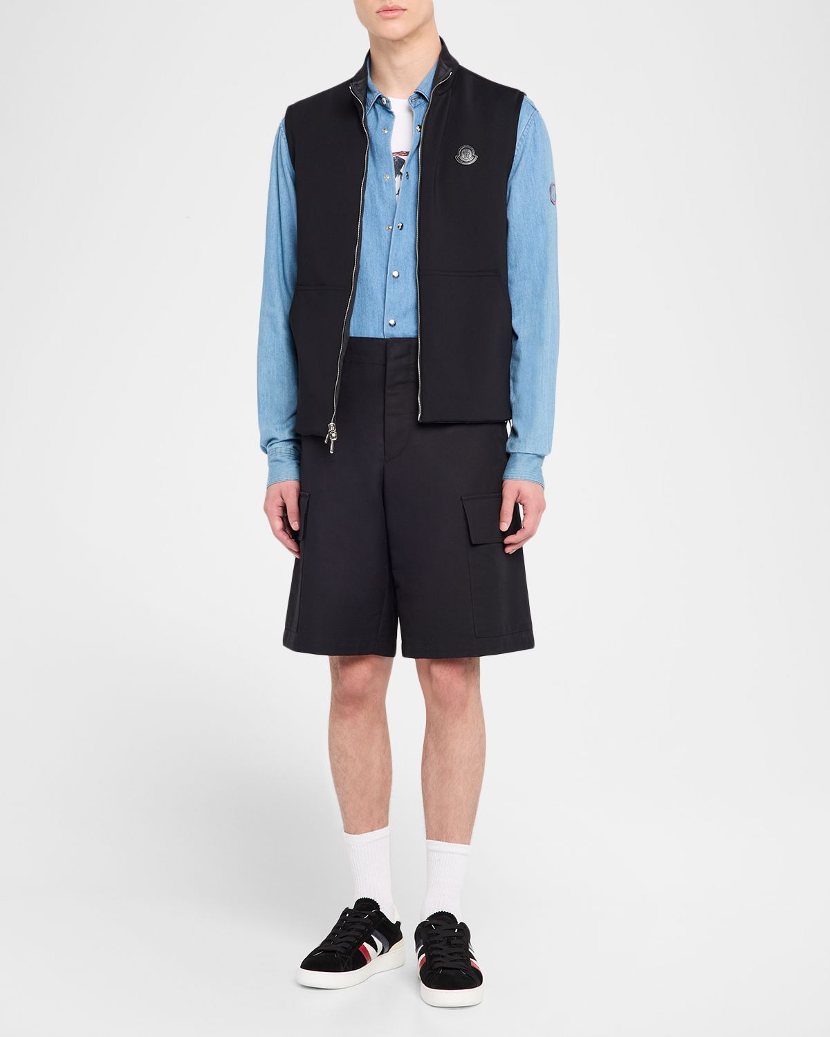 Moncler Men 's Full-Zip Leather-Emblem Vest