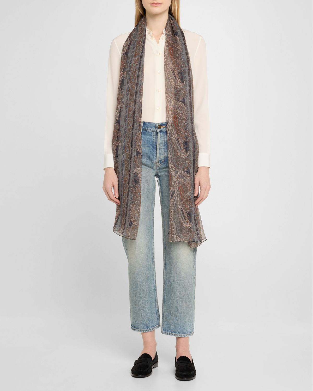 Saint Laurent Graphic Paisley-Print Silk Scarf