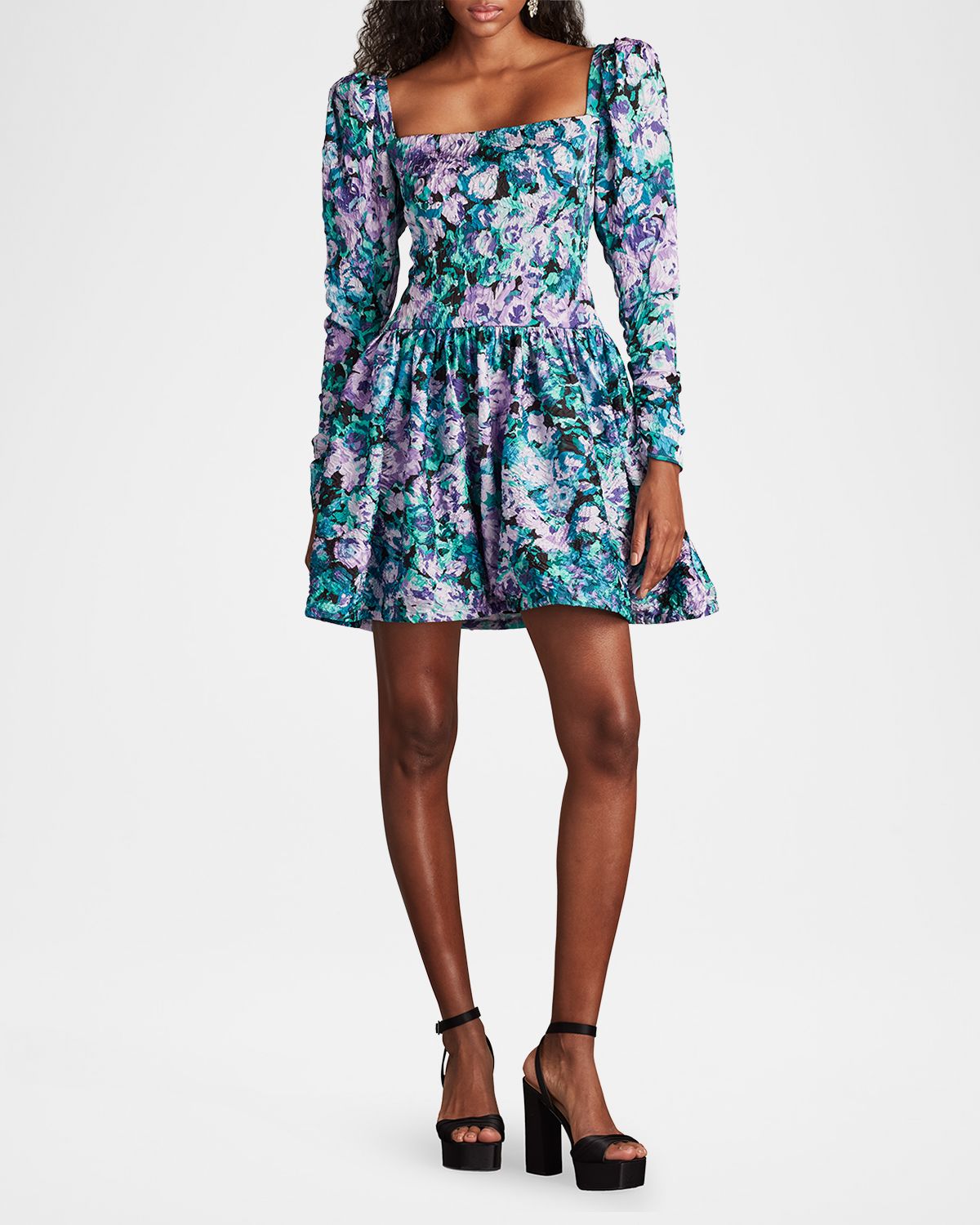 SHO by Tadashi Shoji Crinkled Floral-Print Jacquard Mini Dress | Thumbnail 5 SHO by Tadashi Shoji Crinkled Floral-Print Jacquard Mini Dress | Thumbnail 5