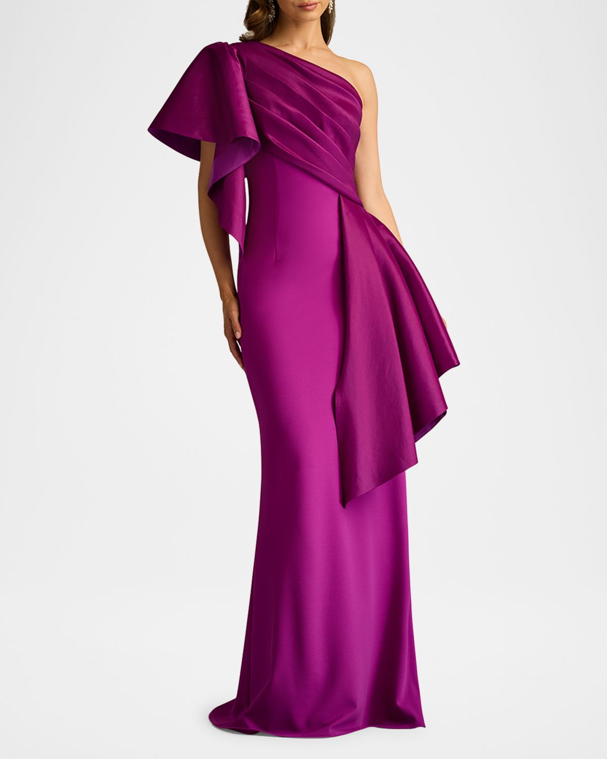 Tadashi Shoji Draped One-Shoulder Taffeta Crepe Gown