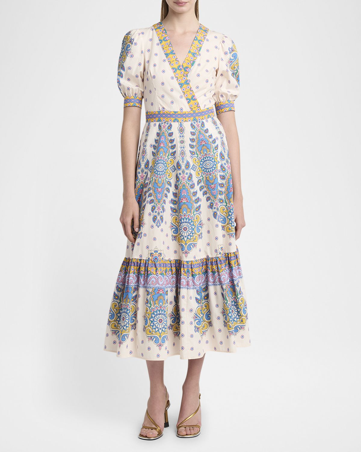 Etro Paisley-Print Puff-Sleeve Midi Dress