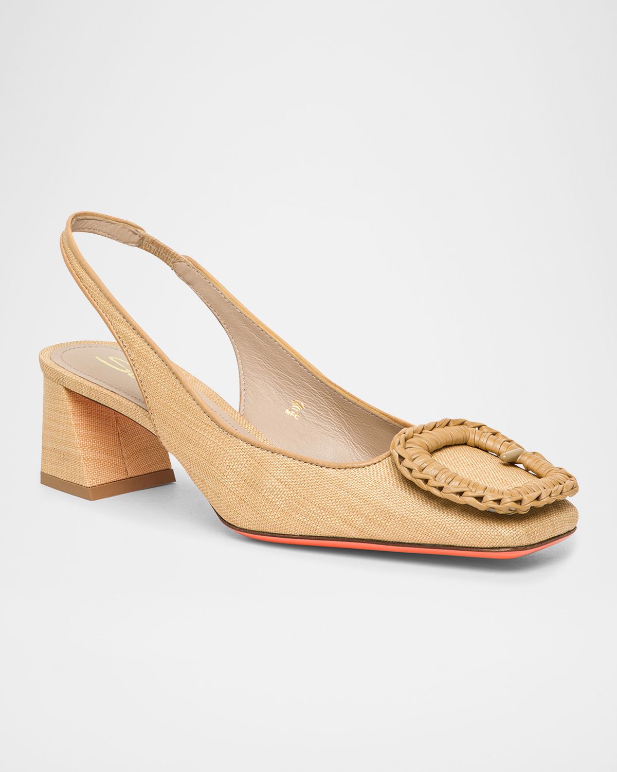 Santoni 50mm Lemon Raffia and Leather Slingback Pumps