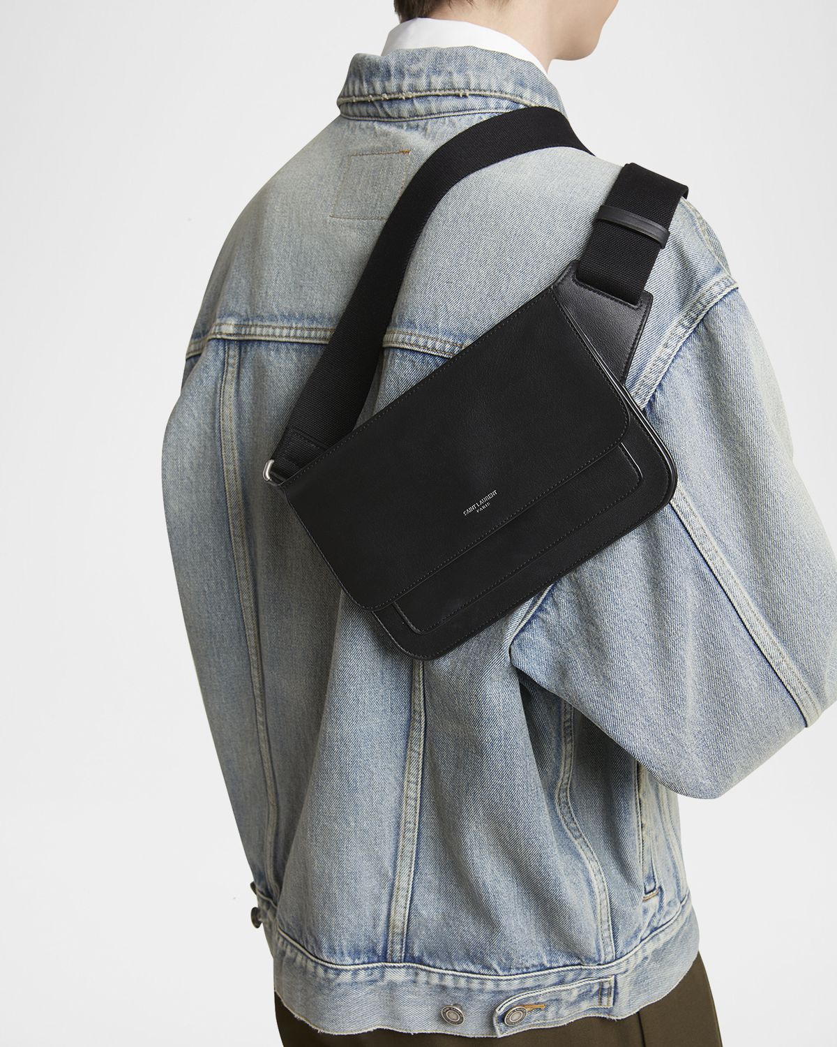 Saint Laurent Men 's New Line Leather Belt Bag