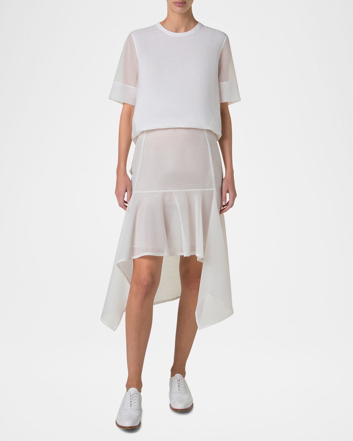 Akris Boucle Striped Silk Organza High-Low Skirt