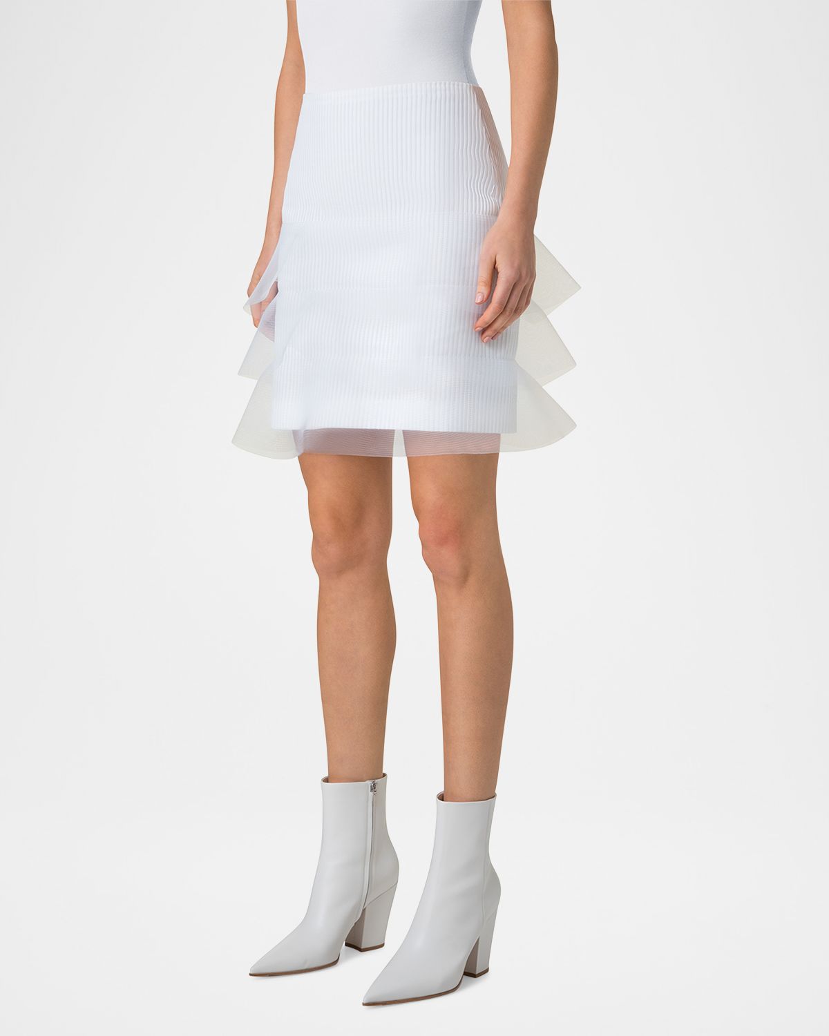 Akris Ruffle-Trim Ribbed Mini Skirt