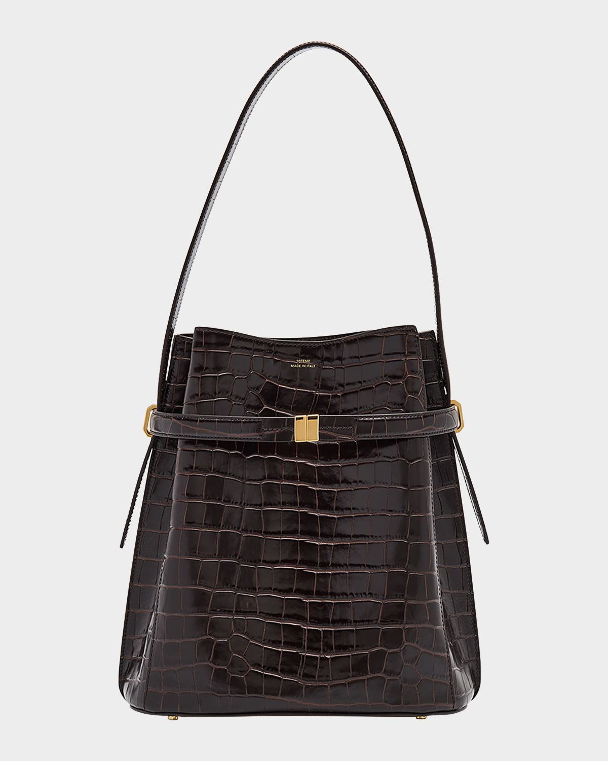 Toteme Belted Croc-Embossed Leather Bucket Bag
