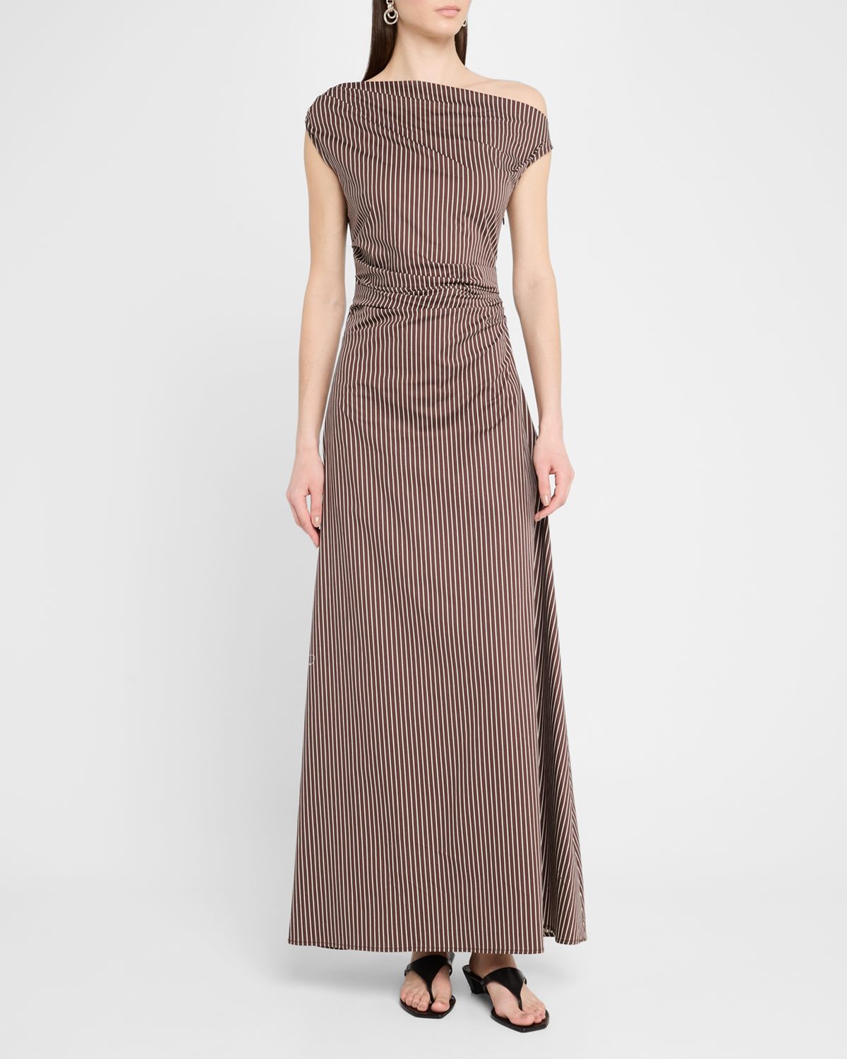 STAUD Phare Striped Asymmetric Maxi Dress