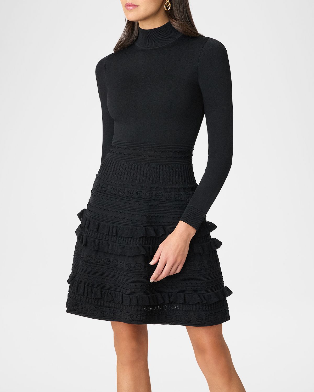 Shoshanna Joie Ruffle-Trim Turtleneck Knit Mini Dress