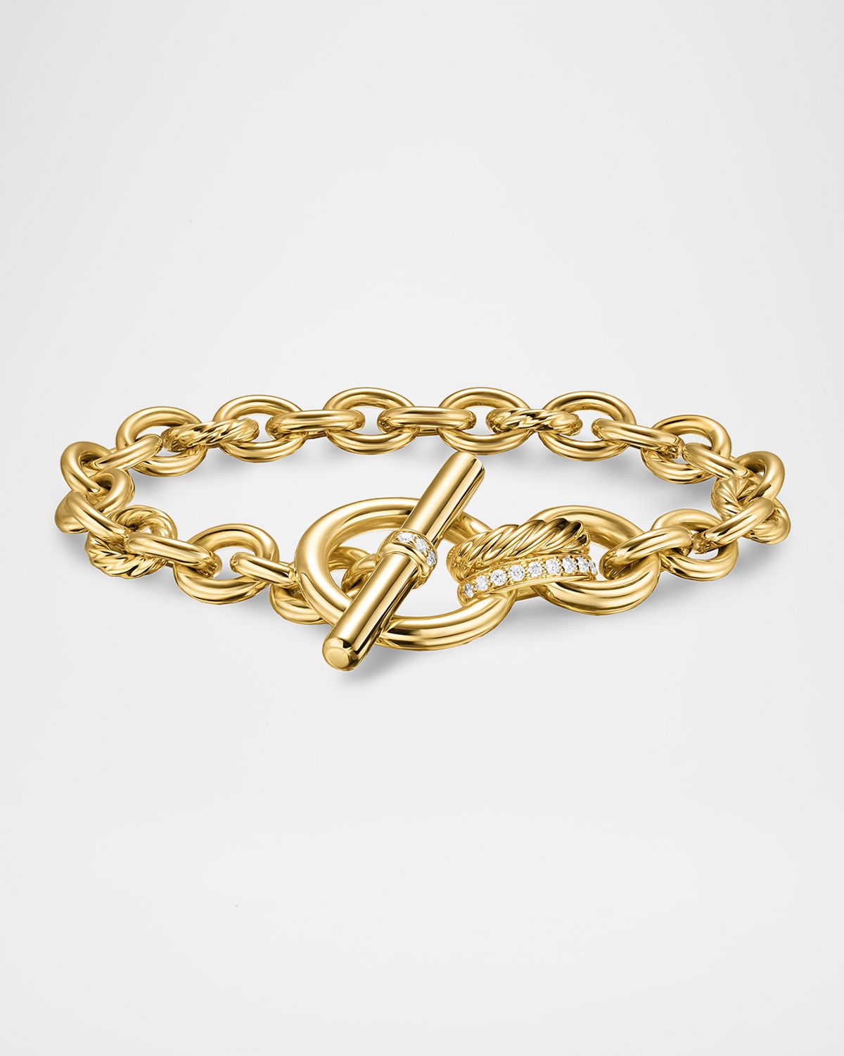 David Yurman DY Mercer Single-Row Toggle Bracelet with Diamonds in 18K Gold, 8-12.5mm