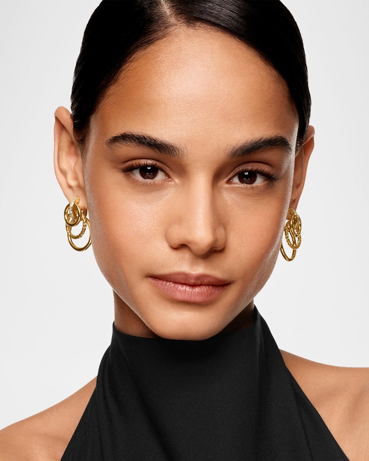David Yurman DY Mercer Triple Ring Earrings with Diamonds in 18K Gold, 35mm