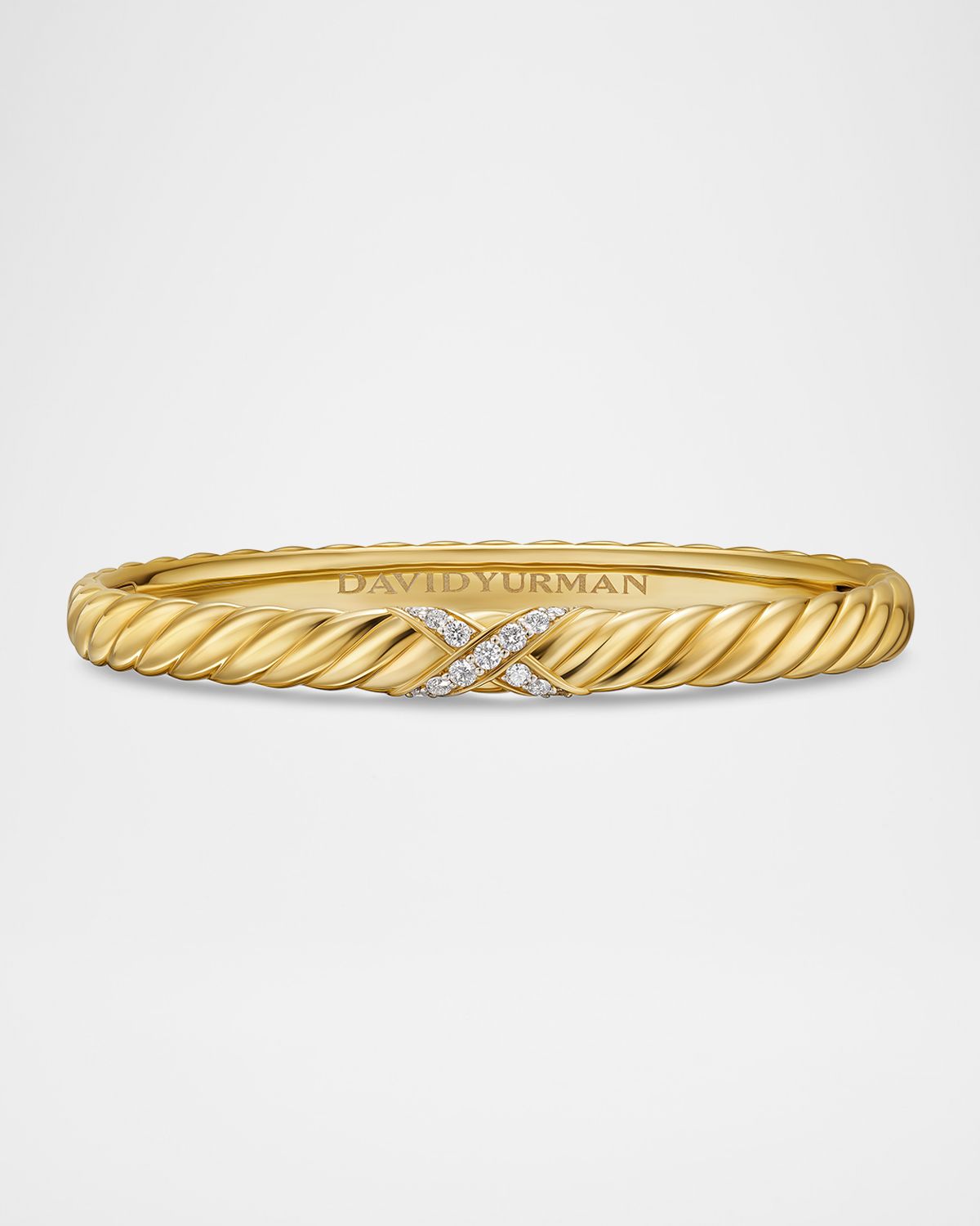 David Yurman Sculpted Cable X Center Station Bracelet with Diamonds in 18K Gold