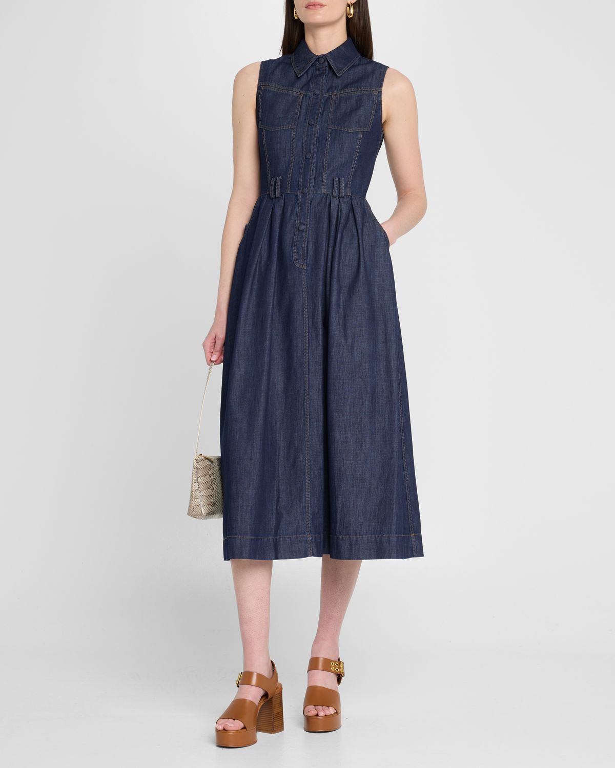 Dice Kayek Sleeveless Denim Midi Shirtdress
