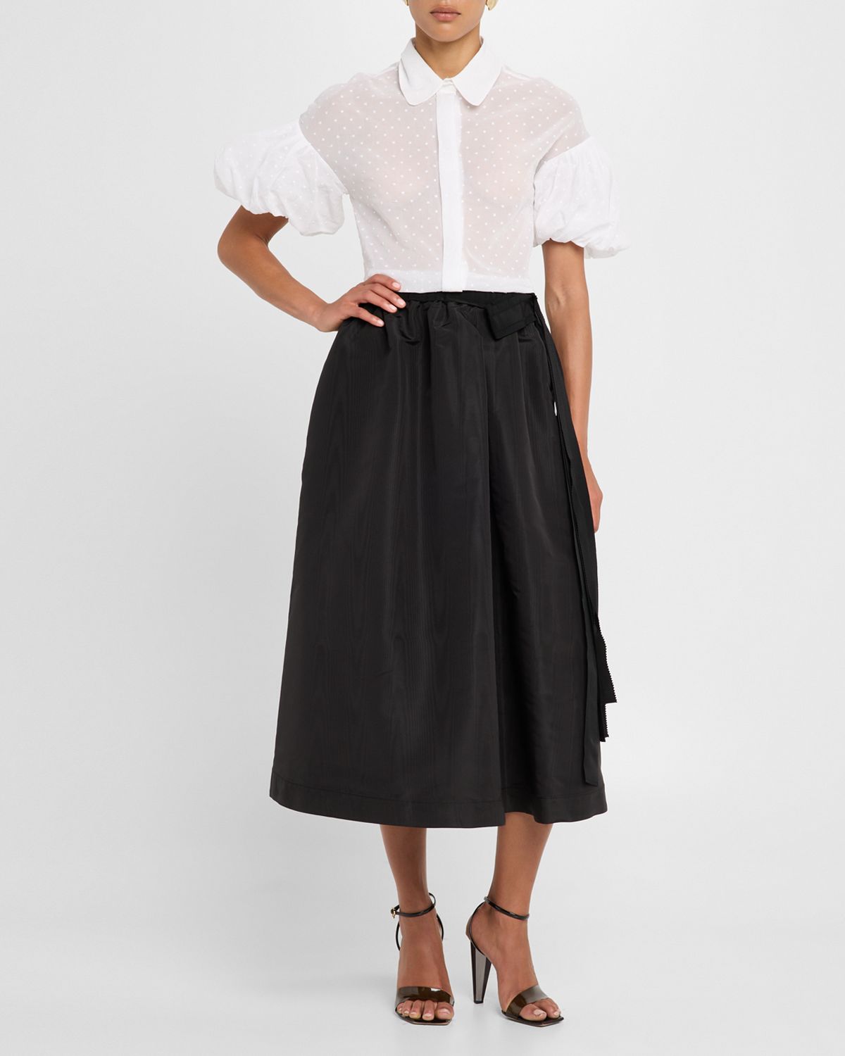 Dice Kayek Polka-Dot Puff-Sleeve Button-Down Shirt