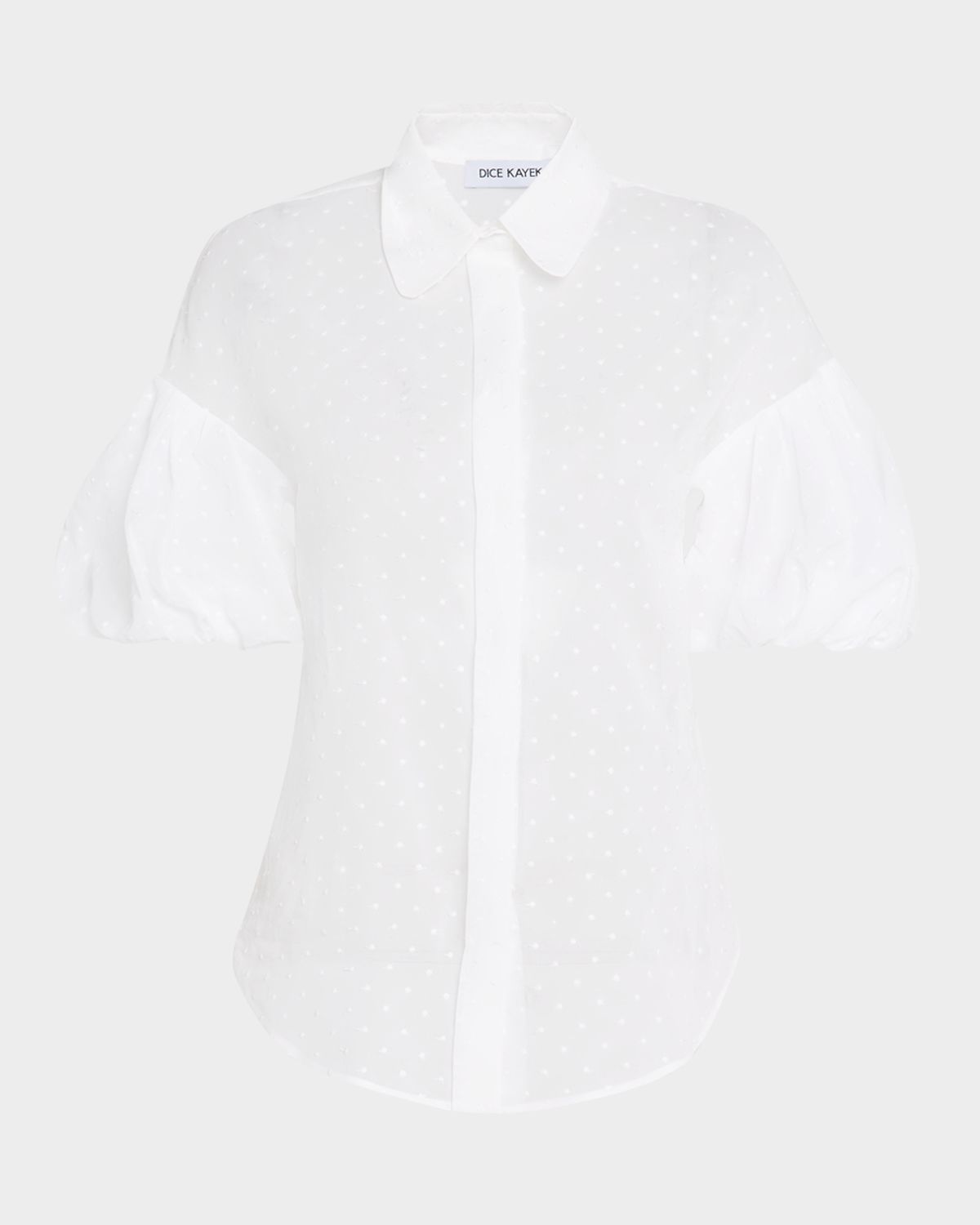 Dice Kayek Polka-Dot Puff-Sleeve Button-Down Shirt
