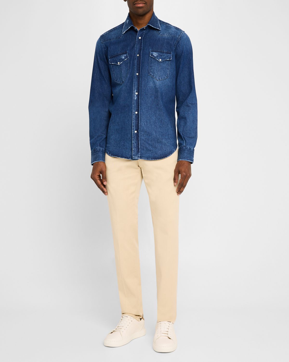 Sartorio Men 's Dark-Wash Denim Western Shirt