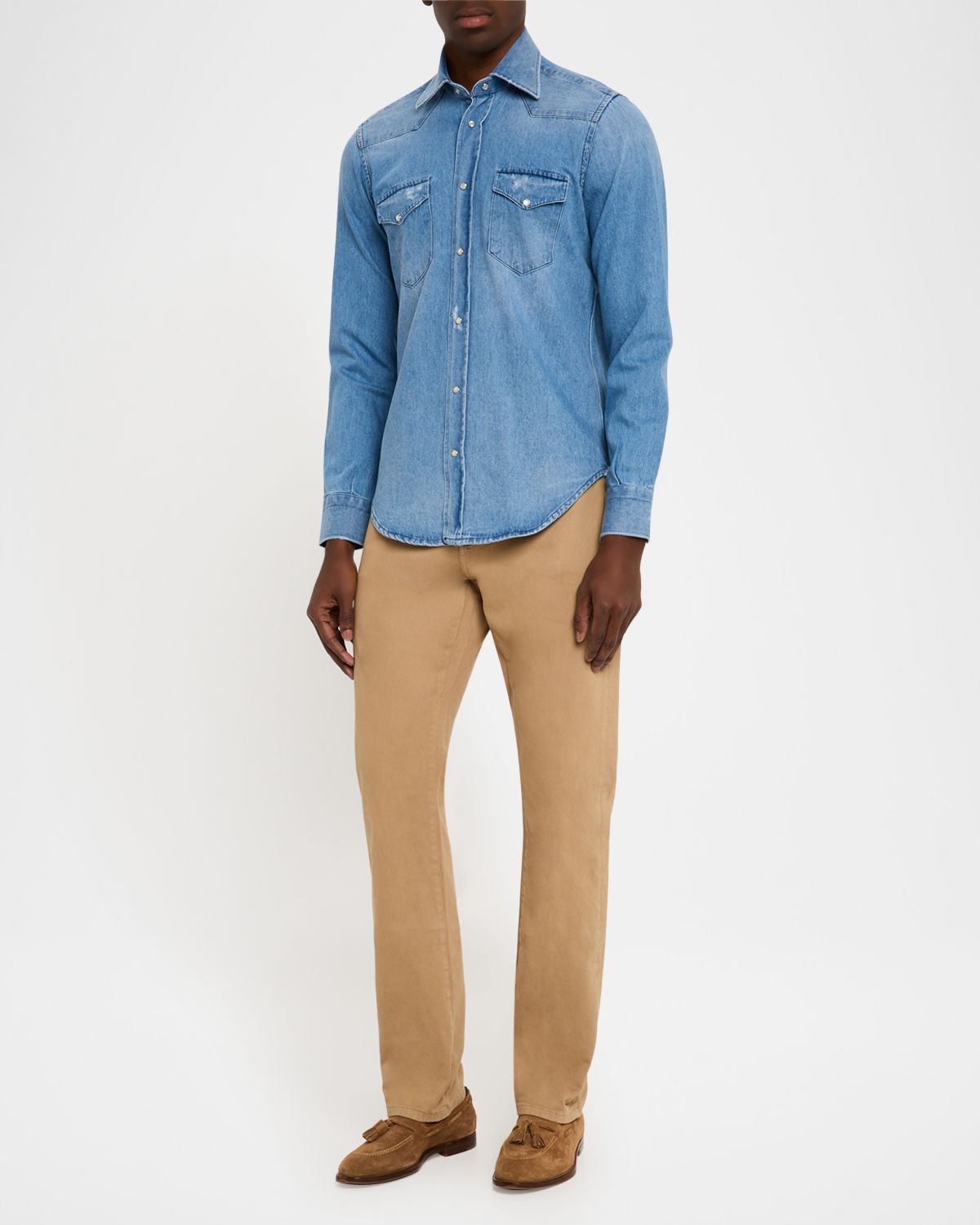 Sartorio Men 's Medium-Wash Denim Western Shirt