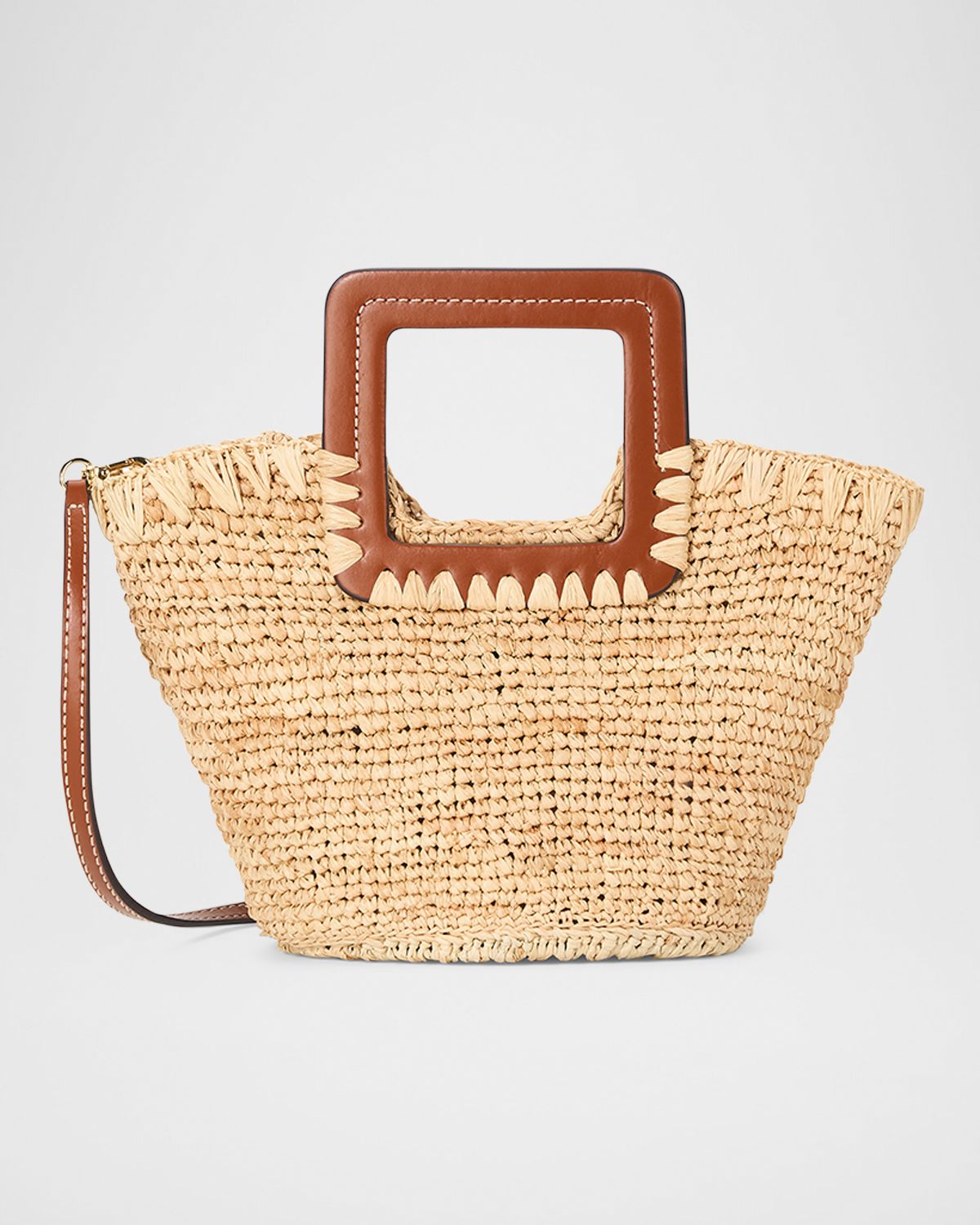 STAUD Shirley Mini Raffia Bucket Bag