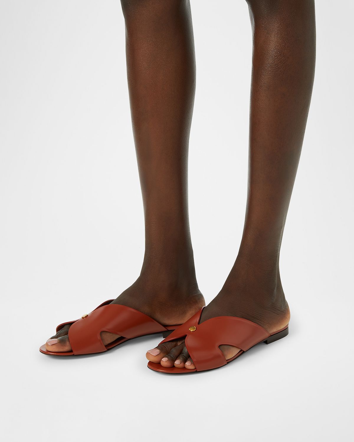 Loro Piana Vera Leather Flat Slide Sandals