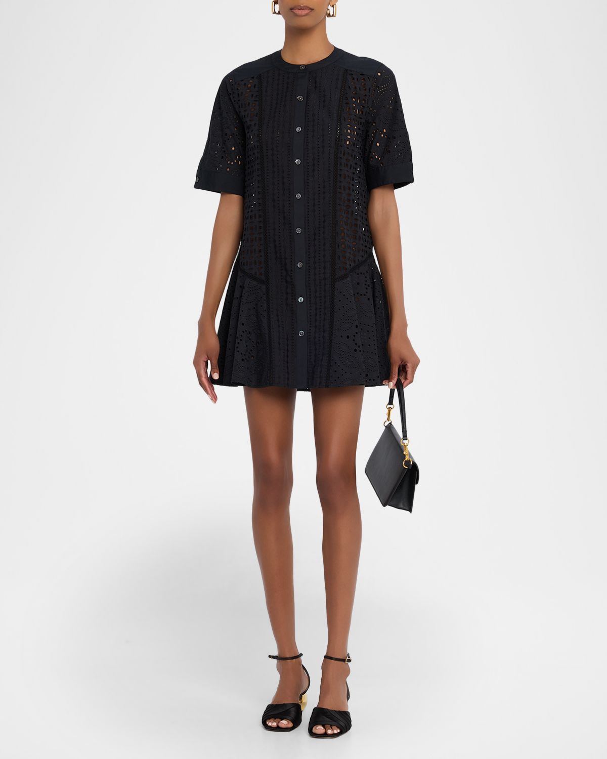 Veronica Beard Dara Short-Sleeve Cotton Eyelet Mini Dress