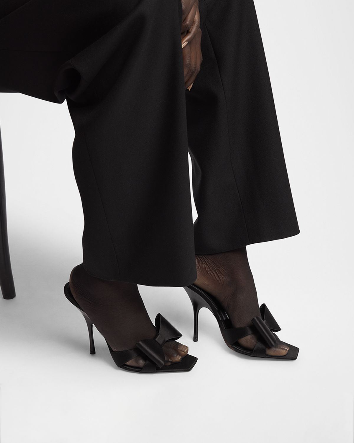 Saint Laurent Tuxedo Bow Satin Stiletto Sandals