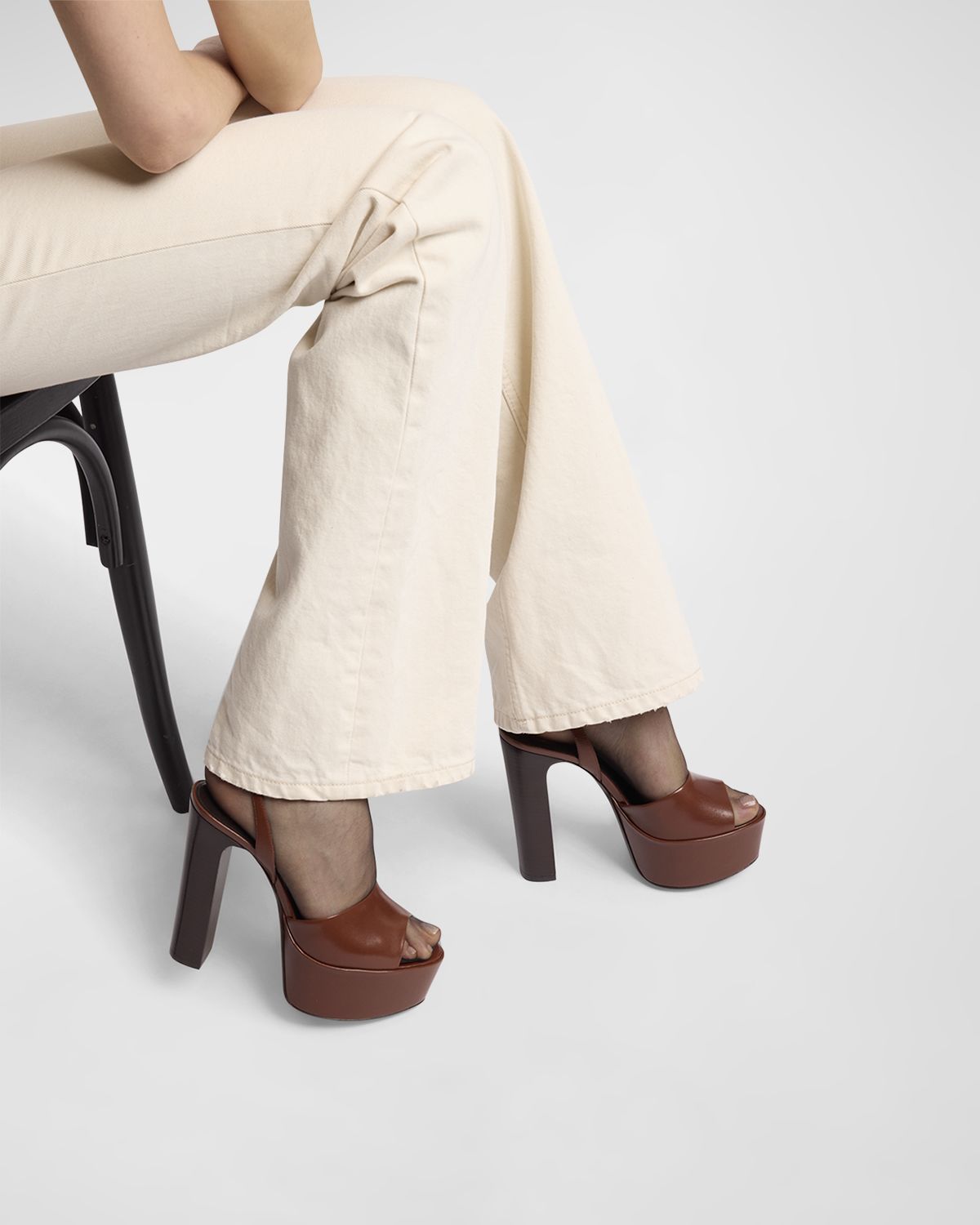 Saint Laurent Jodie Leather Ankle-Strap Platform Sandals