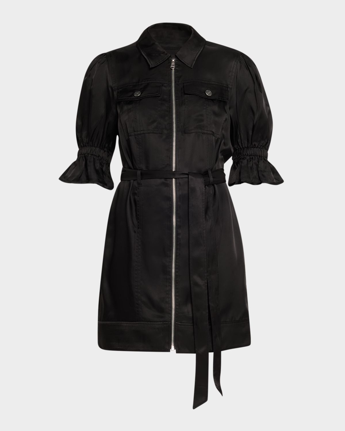 Cinq a Sept Holly Puff-Sleeve Zip-Front Mini Dress