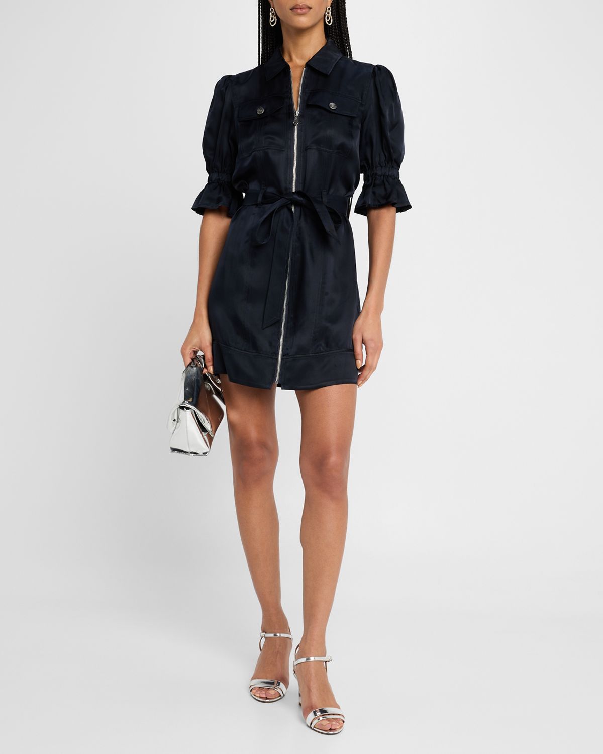 Cinq a Sept Holly Puff-Sleeve Zip-Front Mini Dress