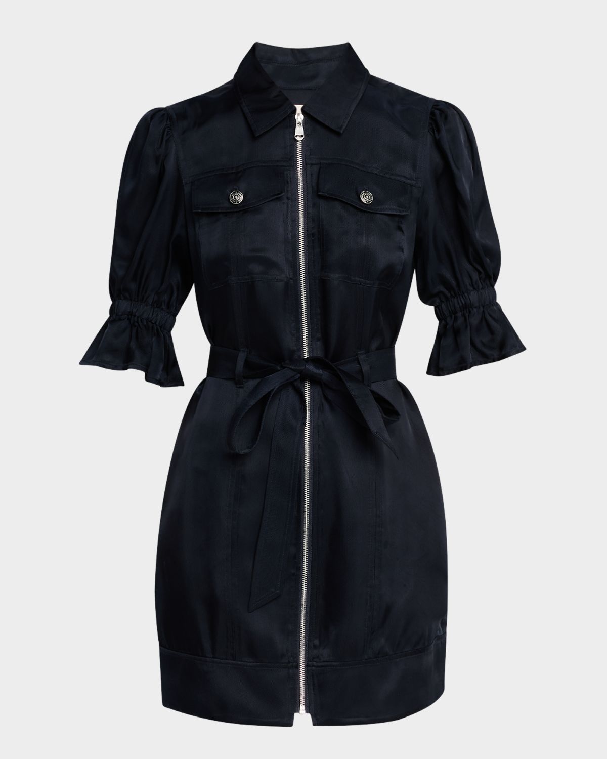 Cinq a Sept Holly Puff-Sleeve Zip-Front Mini Dress