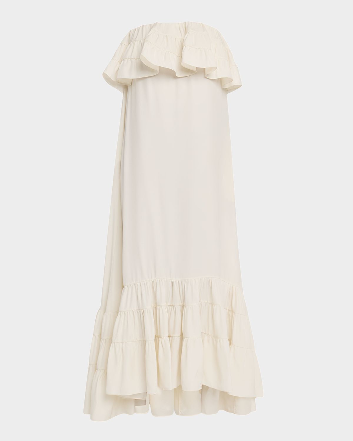 Saint Laurent Strapless Tiered Ruffle High-Low Midi Dress