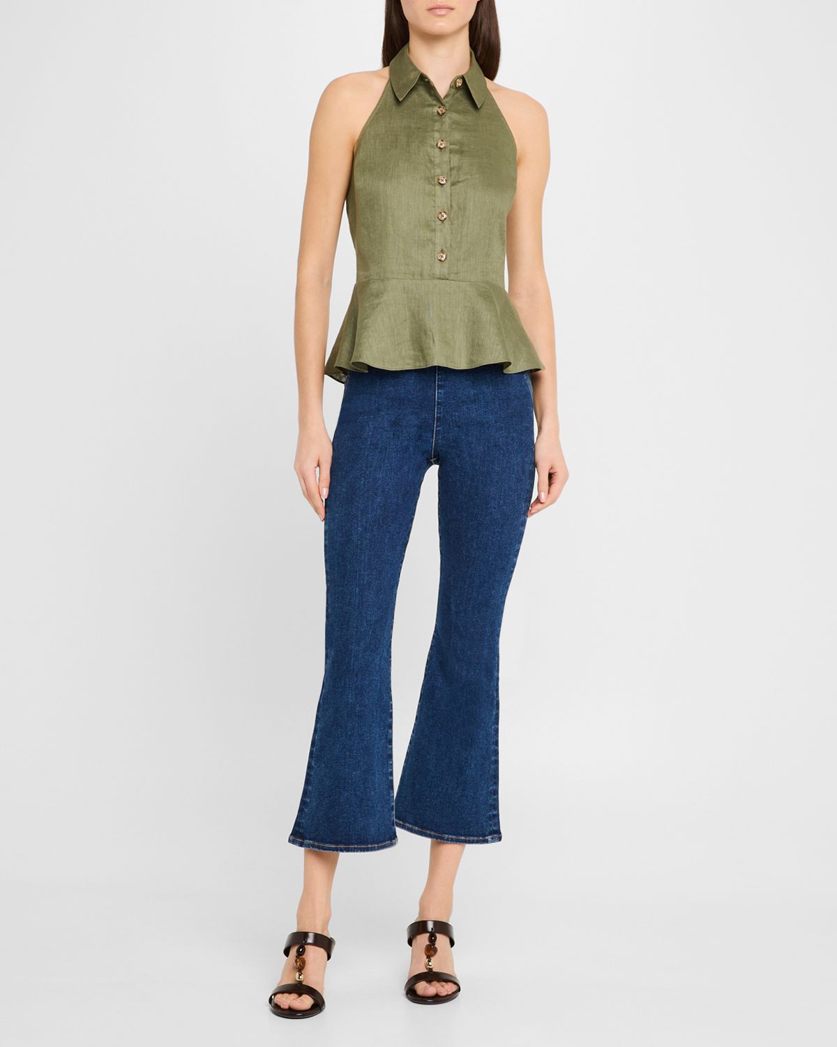 Veronica Beard Lancaster Sleeveless Linen Peplum Top
