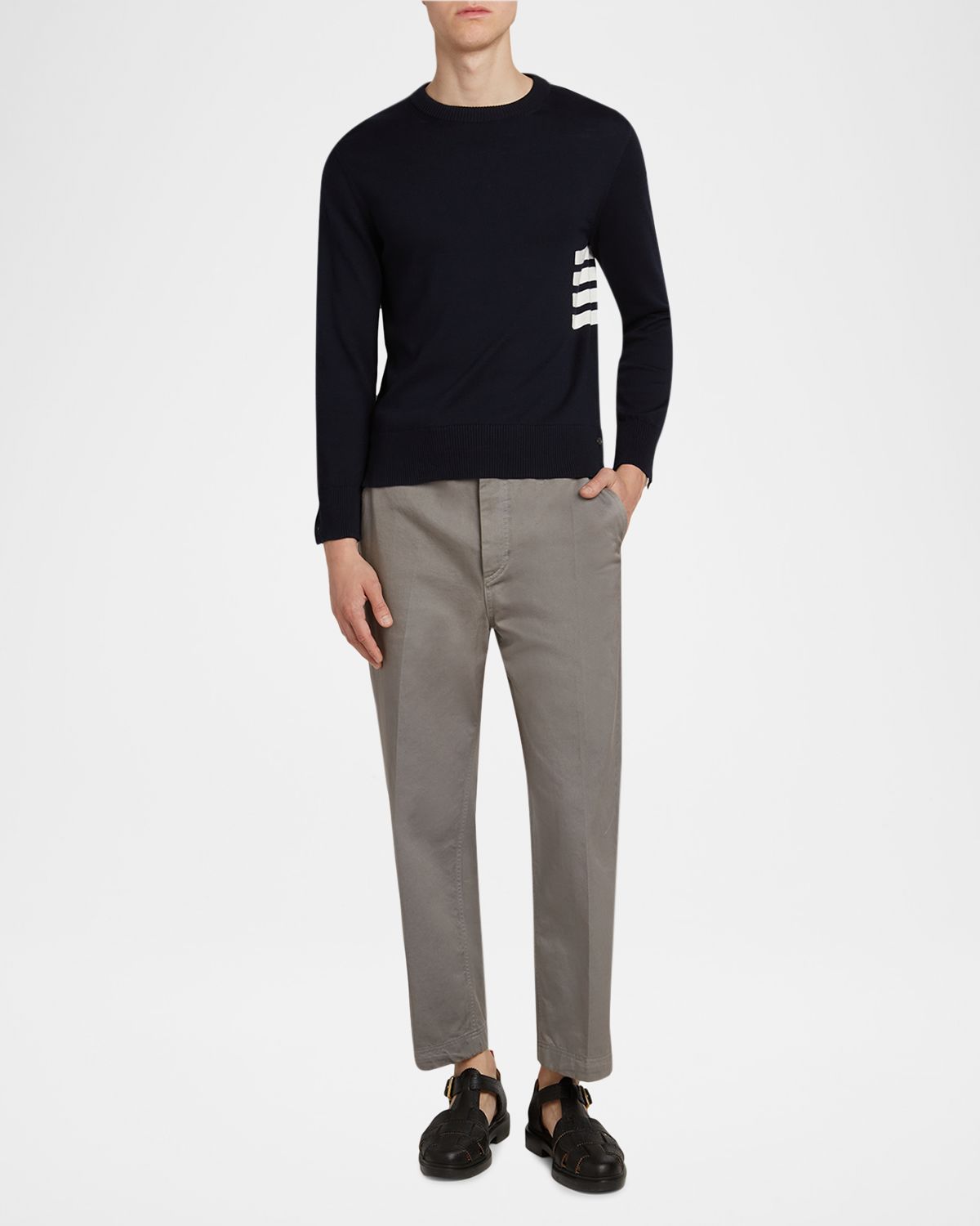 Thom Browne Men 's Cotton 4-Bar Side Stripe Crewneck Sweater