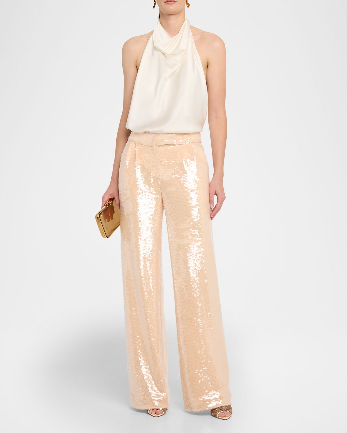 LaQuan Smith Sequin Pleated Wide-Leg Trousers