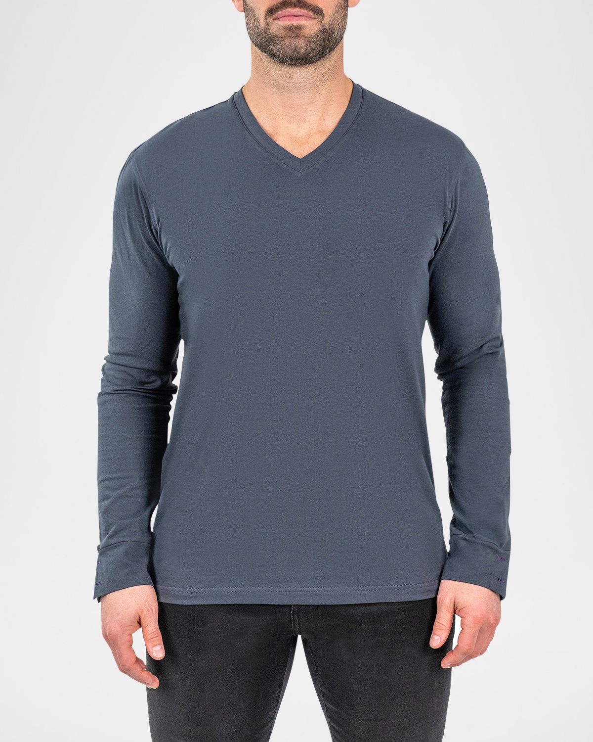 Maceoo Men 's Edison Solid Ashes V-Neck Shirt