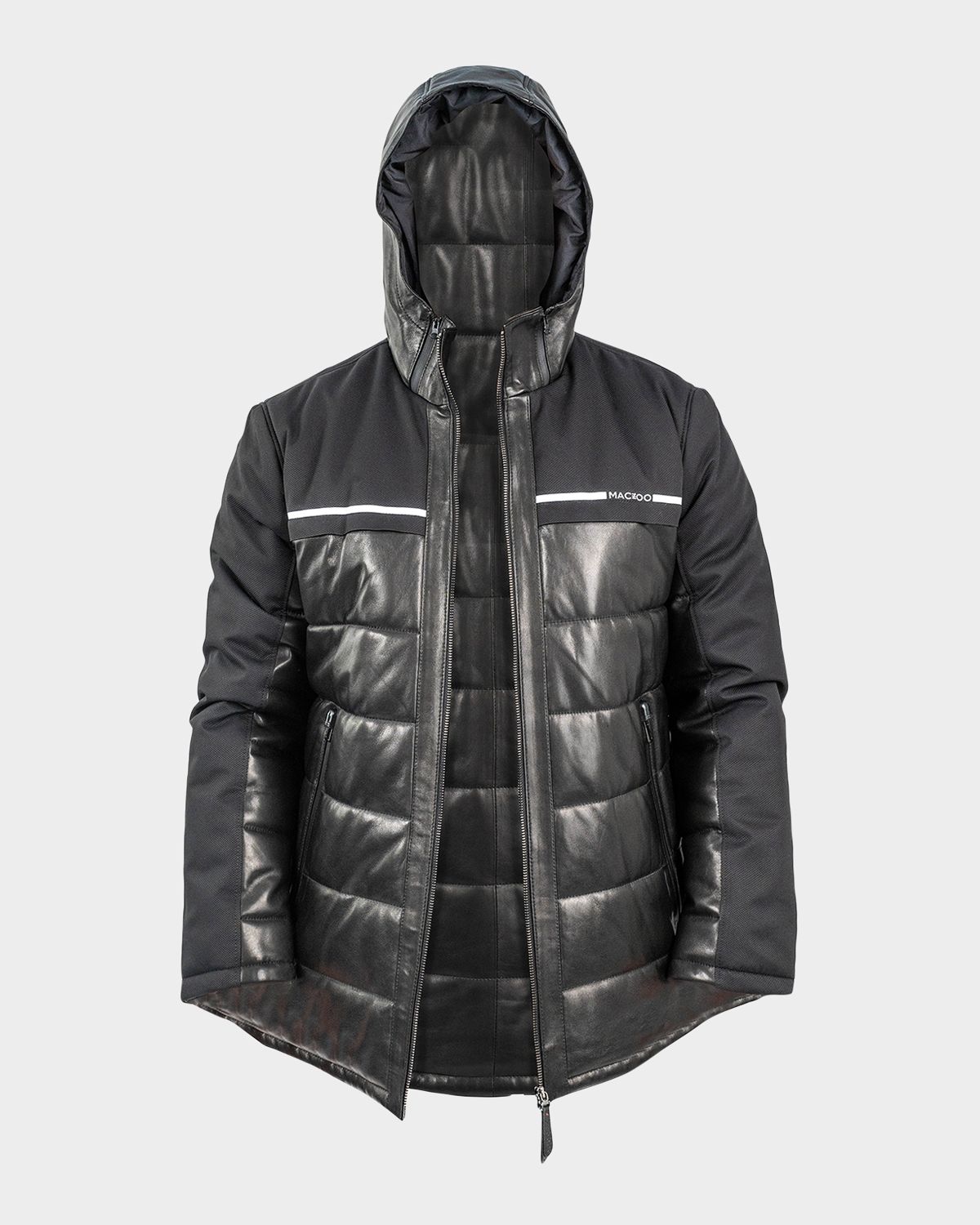 Maceoo Men 's Hybrid Leather Hooded Bomber Jacket
