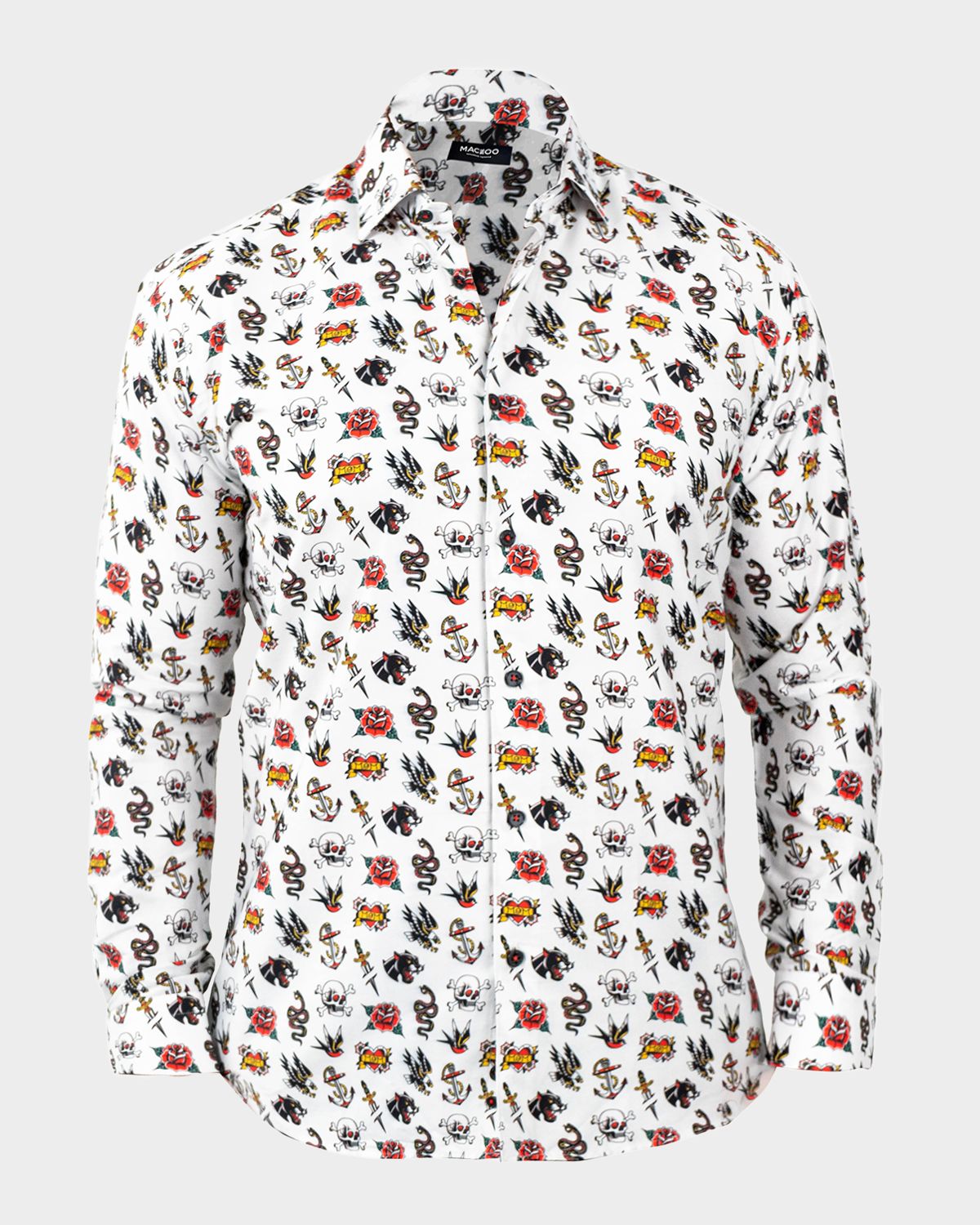 Maceoo Men 's Fibonacci Tattoo-Print Cotton Sport Shirt