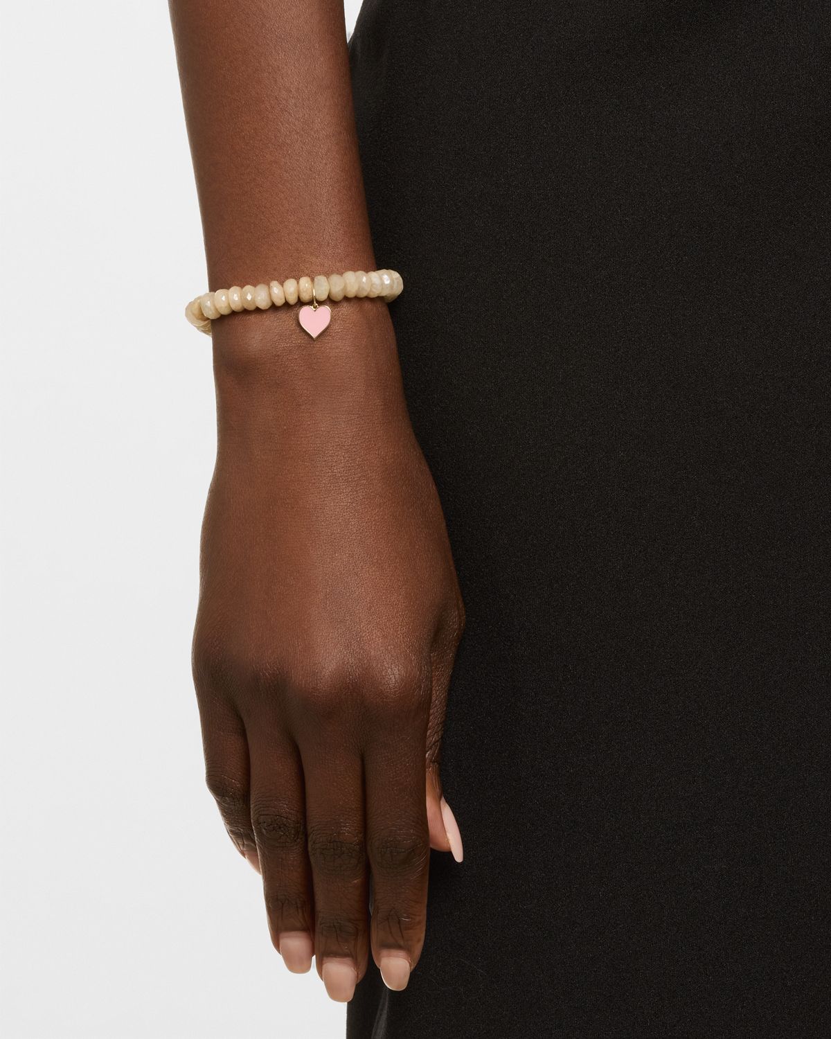 Sydney Evan Blush Grapholite Bead Bracelet with Pink Enamel Heart Charm