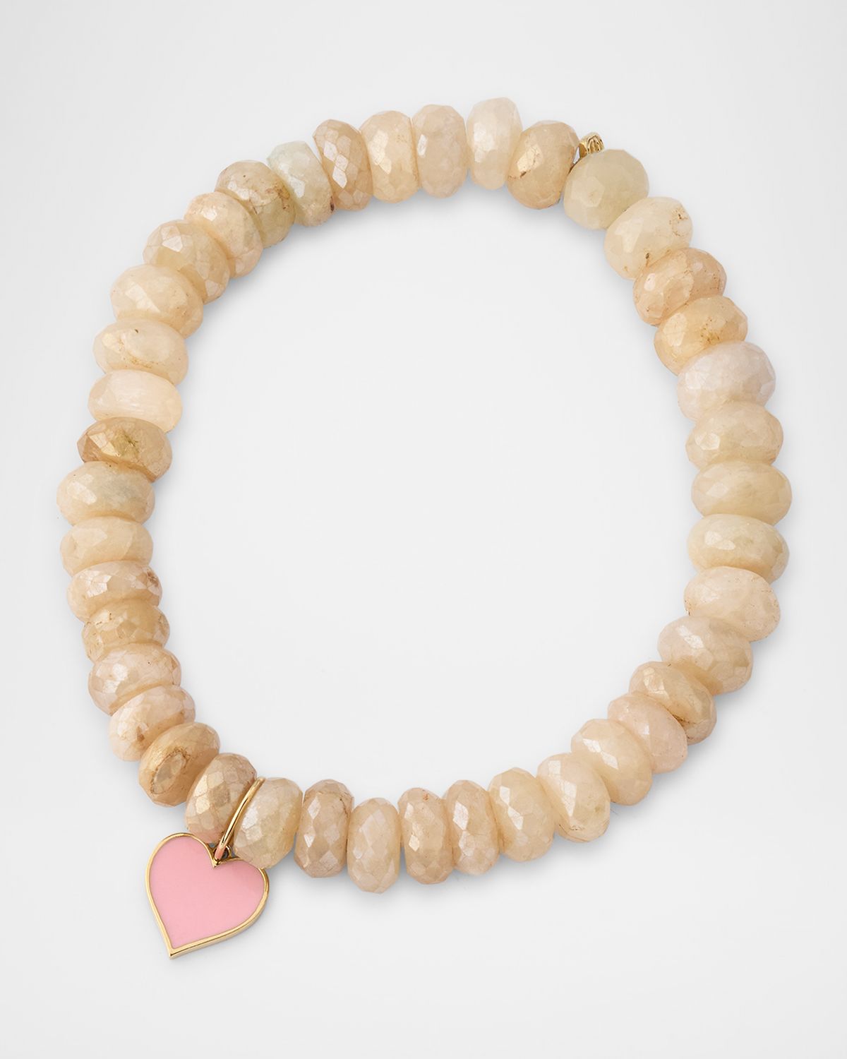 Sydney Evan Blush Grapholite Bead Bracelet with Pink Enamel Heart Charm