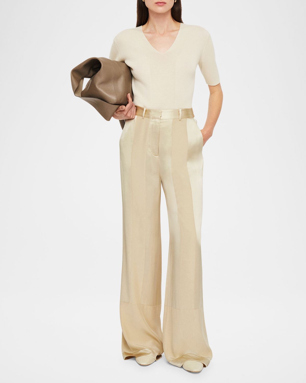 Joseph Corto Wide-Leg Paneled Silk Pants