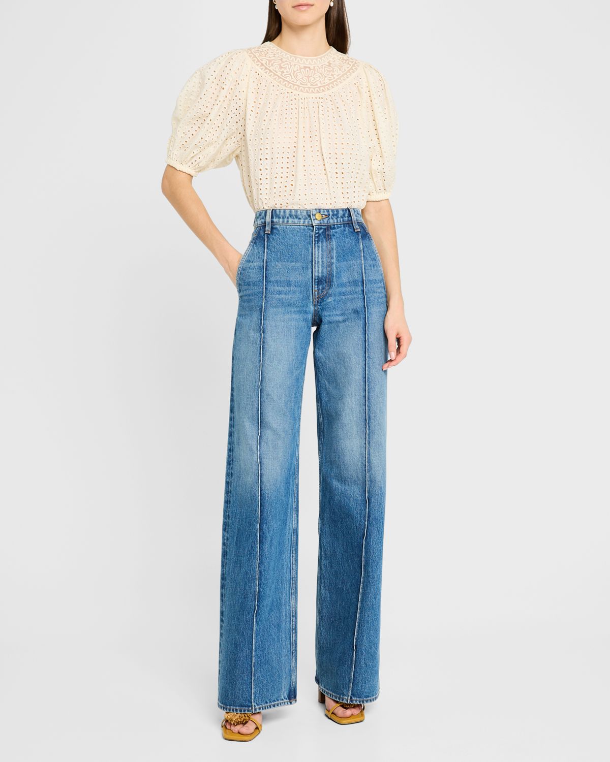 Ulla Johnson Amina Eyelet Puff-Sleeve Top