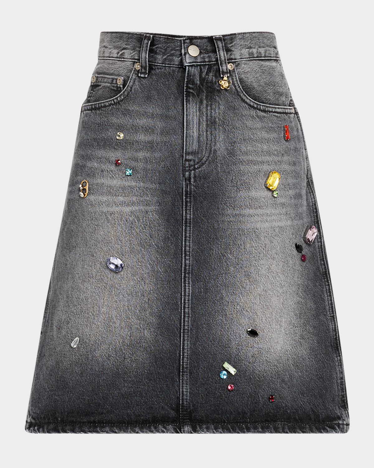 Marc Jacobs Charm Embellished Denim A-Line Skirt