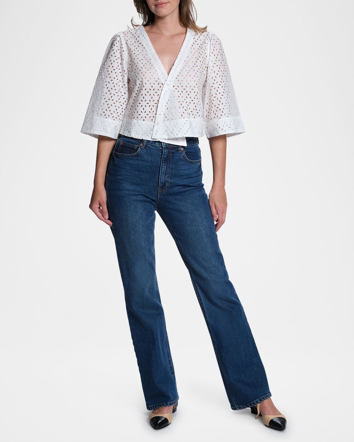 CISSA The Lady Eyelet Button-Front Wrap Top